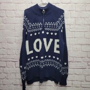 Aerie LOVE Fair Isle Knit Quarter-Zip Sweater Womens L Pullover‎ Winter Cozy